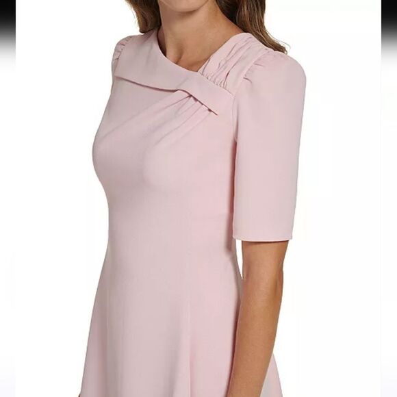NWT DKNY Pink Fold-Over Neck, Fit and Flare Dress.Soft Girl,Old Money. Elegance - Picture 4 of 15